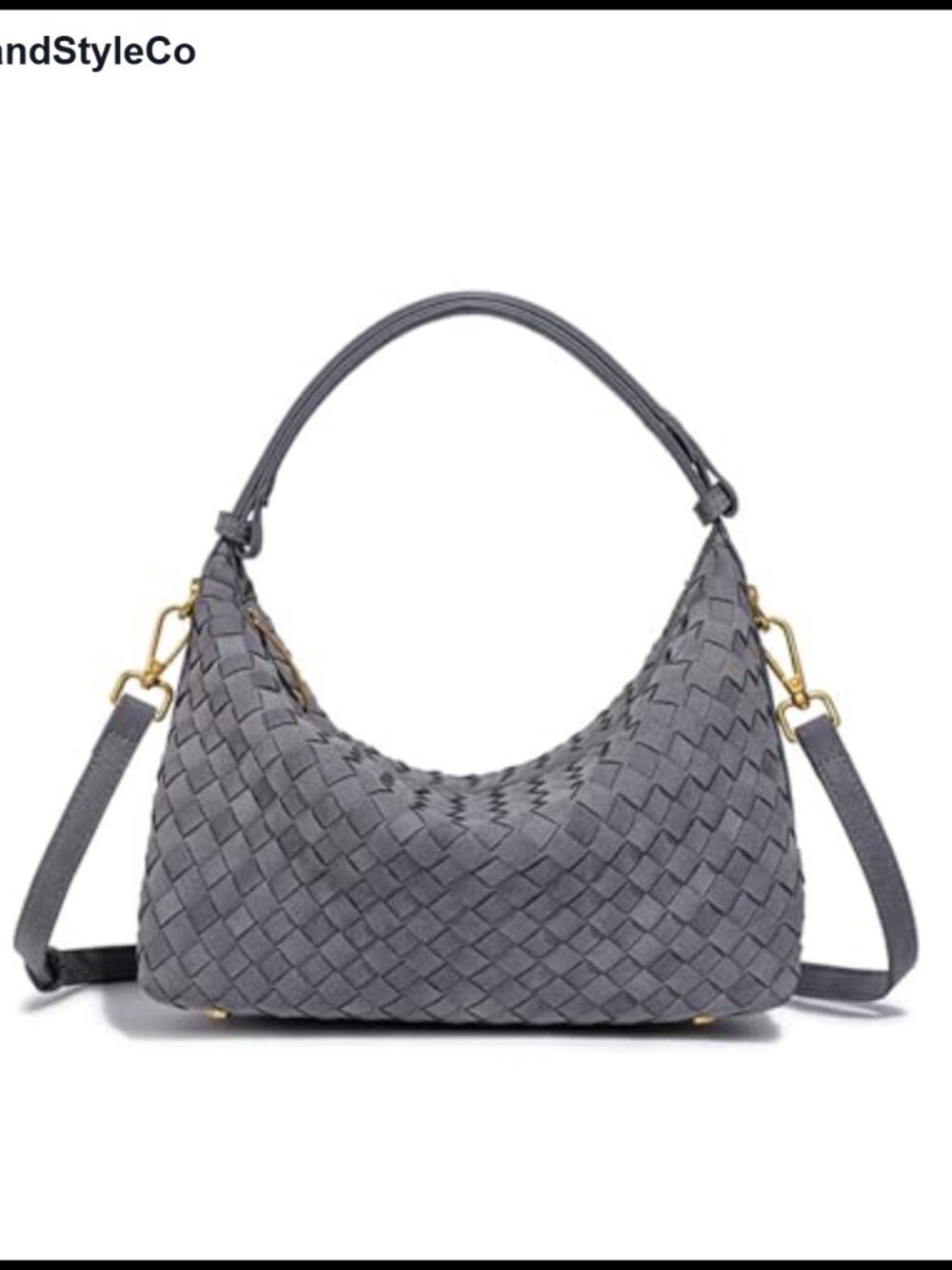 Woven Faux Suede Slouchy Crescent Hobo Satchel Handbag Purse